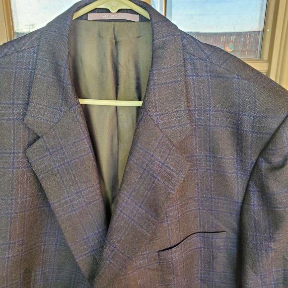Hickey Freeman Men's Custom Surgical Cuffs Charcoal Plaid Wool 2 Btn Blazer 51 R - Picture 5 of 12